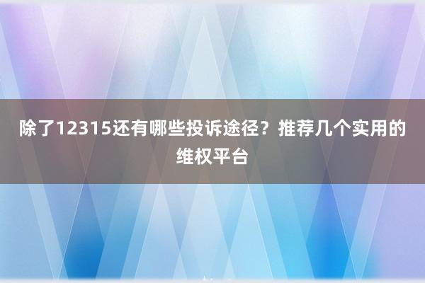 除了12315还有哪些投诉途径？推荐几个实用的维权平台